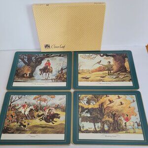 Clover Leaf Set Of 4 Vintage Hunting Scene Placemats With Pheasant & Horse Illus